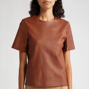 Genuine Lambskin Leather Short Sleeve Top Brown TWP Equestrian
